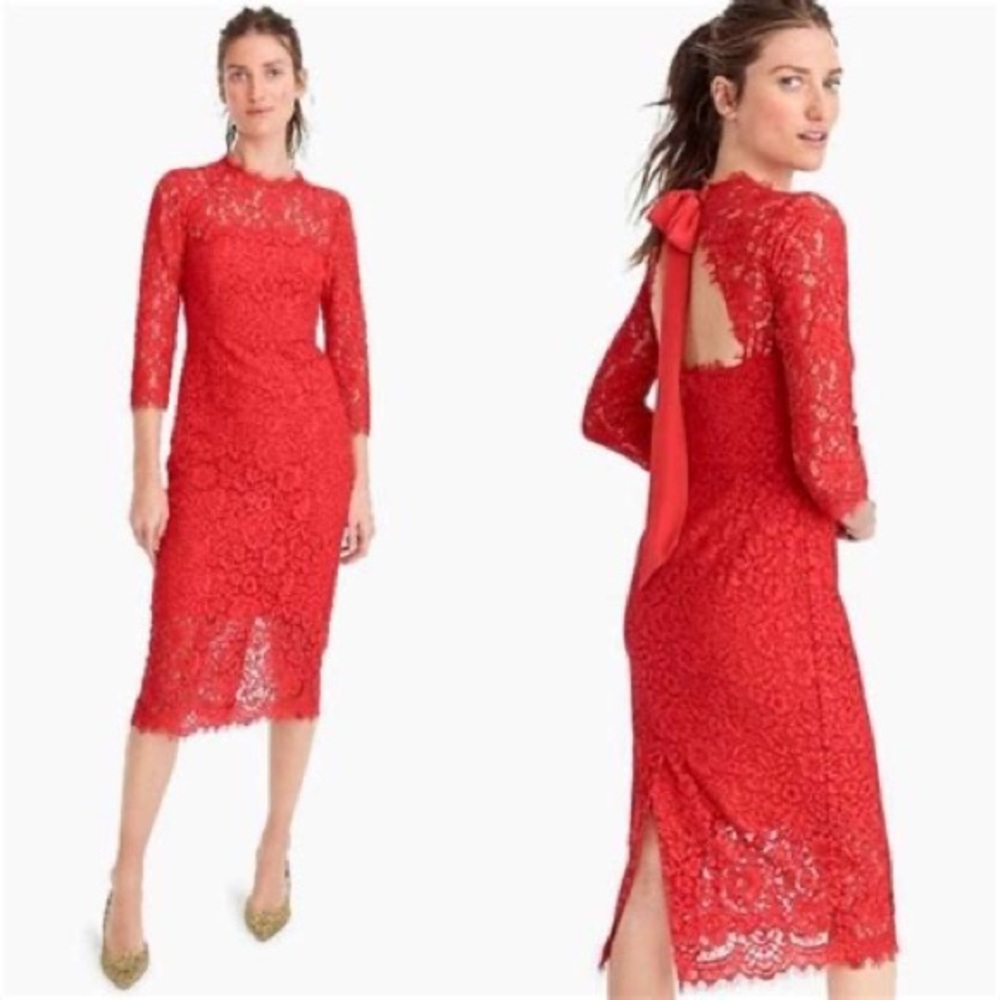 J Crew Red Lace Sheath Dress